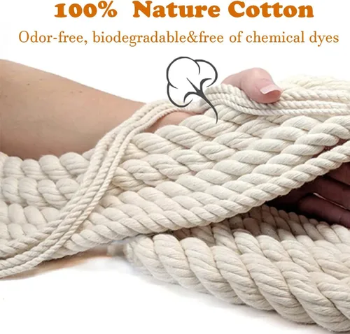 Vista 2 de Cordón de algodón para macramé de 0.118 in x 547 yardas, sin teñir, suave de 4 hebras trenzado, 100% algodón natural para colgar en la pared hecho a