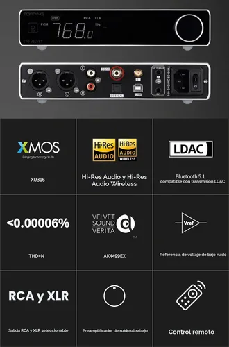 Vista 2 de Topping E70 Velvet AK4499EX DAC Decodificador de Audio - Bluetooth 5.1 LDAC Alta Resolución XU316 32Bit/768kHz DSD512 Entradas BT/USB/Coax/Opt Negro
