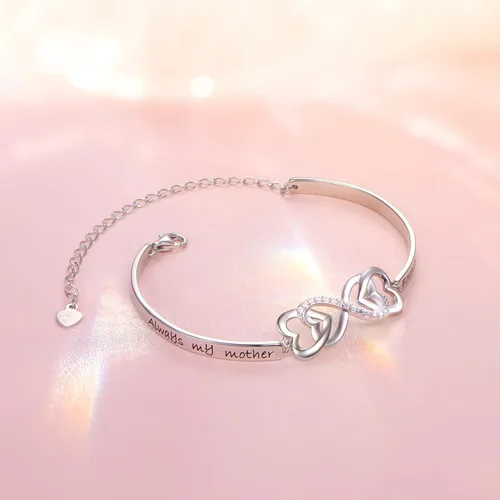 Vista 5 de DAOCHONG Pulsera de plata de ley 925 con diseño de infinito y corazón para mujer