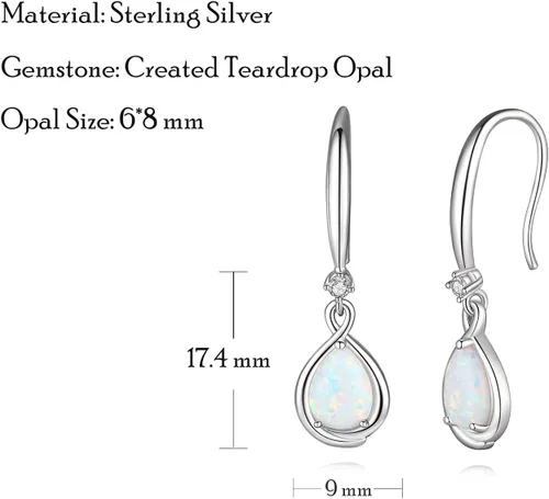 Vista 5 de FANCIME Opal Earrings 925 Sterling Silver Infinity Earrings Dangle Earrings with Created Teardrop White Fire Opal,Fine Opal Jewelry for Women