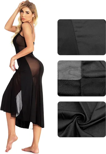 Vista 3 de Hisexy Vestido largo semitransparente para mujer talla grande conjunto de lencería sexy