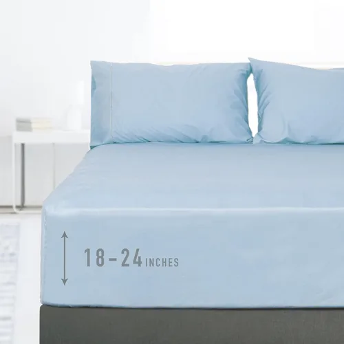 Vista 21 de Sunflower Sábana Bajera Ajustable Individual, Sábana Bajera Ajustable de 1 Pieza con Bolsillo Profundo de 15", 100% Algodón Satén Suave Azul Indigo