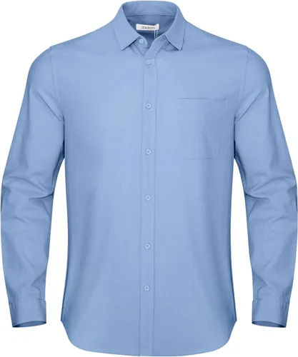 Vista 2 de Camisas de lino con botones para hombre, estilo casual, manga larga, ajuste regular, de algodón, con bolsillo