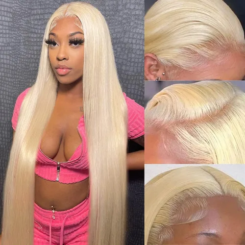 Vista 11 de Myecool Peluca de cabello humano con encaje frontal 613 de 26 pulgadas, 13 x 5, lacio, 613 HD, encaje frontal, cabello humano prearrancado, nudos