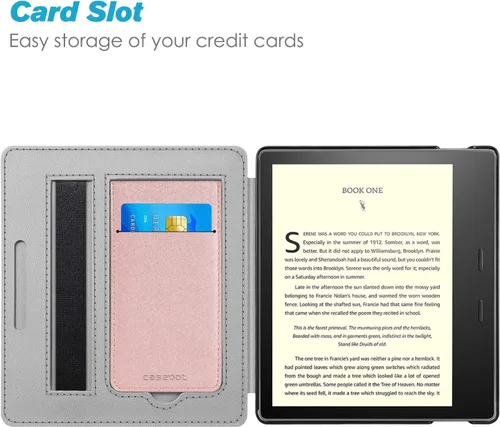 Vista 4 de Funda con soporte para Kindle Oasis de 7" 10ª/9ª generación 2019/2017, oro rosa Foldable Kickstand PU Leather Hard Back Shell Cover, Built-in Card