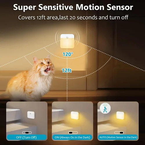Vista 3 de Luz nocturna con batería recargable USB para interiores, con sensor de movimiento adhesivo, sin necesidad de enchufar a la pared, mini luces