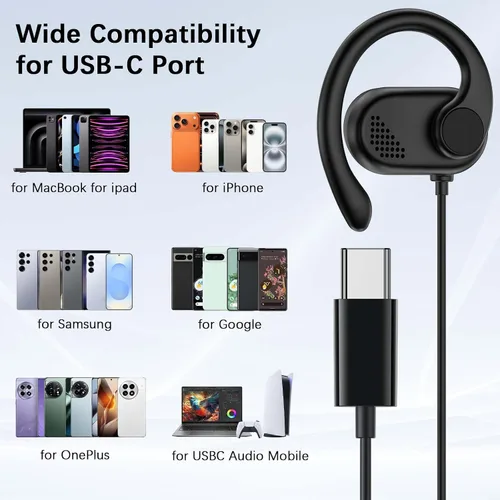 Vista 7 de Auriculares USB C de oreja abierta para Samsung S26 Ultra S25 FE S23 A17 Negro