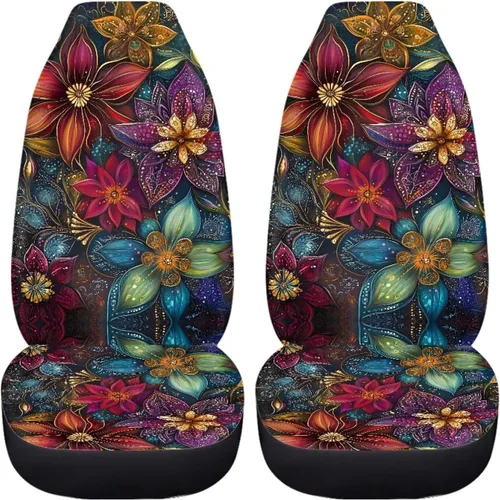 Vista 4 de INSTANTARTS Fundas de asiento de coche con diseño de dalia estética, solo para asientos delanteros, protector de asiento de vehículo, 2 unids/set