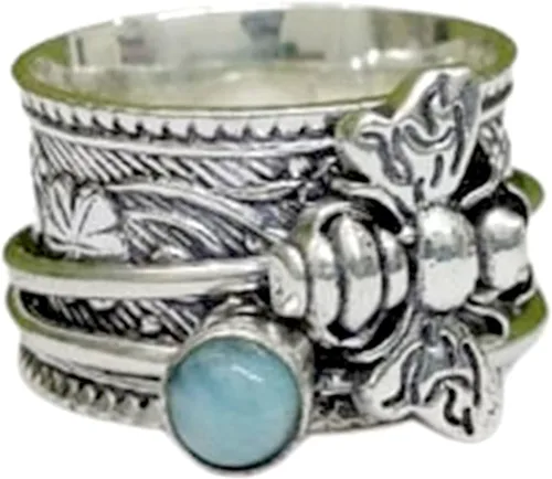 Vista 6 de Honey Bee - Anillo giratorio para mujer, plata de ley 925, hecho a mano, con piedras preciosas bohemias, anillo para el pulgar, regalo de promesa
