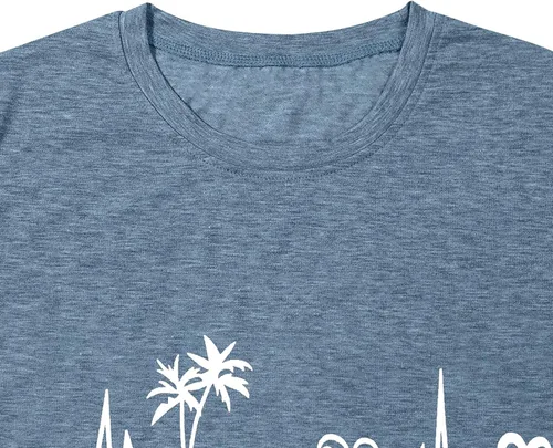 Vista 5 de Camiseta de manga corta con estampado de corazón para mujer, camiseta con estampado de corazón y estampado de corazón Azul
