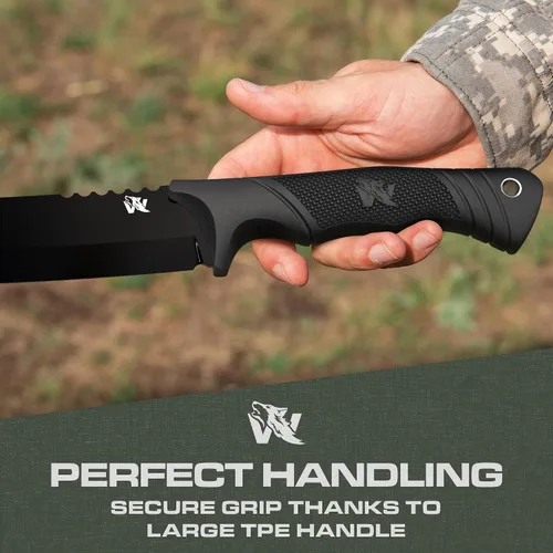 Vista 5 de ODENWOLF W Machete – Machete de supervivencia de espiga completa con funda – Cuchillo machete fuerte de acero D2 para cortar árboles, para trabajo