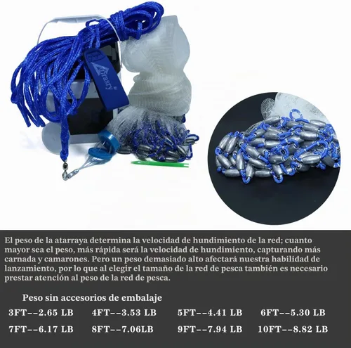 Vista 4 de Saltwater Fishing Cast Net for Bait 3/8 1/4 or 1/2 with Heavy Sinkers Fish Trap Throw Net. Size 3ft/4ft/5ft/6ft/7ft/8ft/9ft/10ft Radius Freshwater