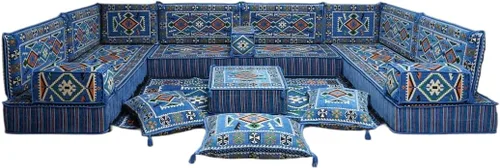 Vista 185 de arabicsofa Sofá en forma de U de estilo árabe para el suelo – Juego de Majlis hecho a mano – Sofá de estilo bohemio
