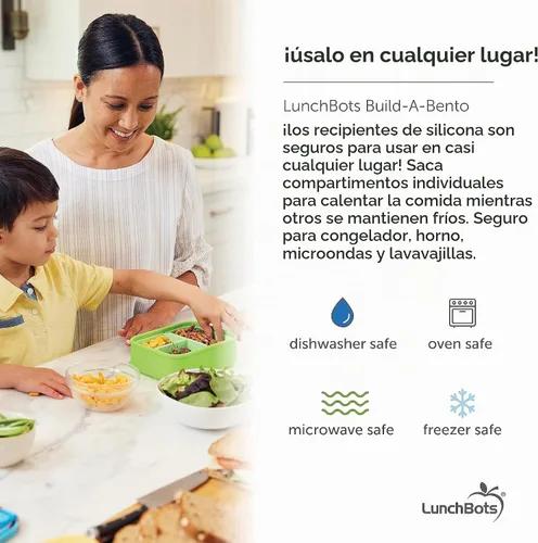 Vista 7 de LunchBots Build a Bento - Lonchera dividida de silicona platino de 28 onzas, color azul Azul solido