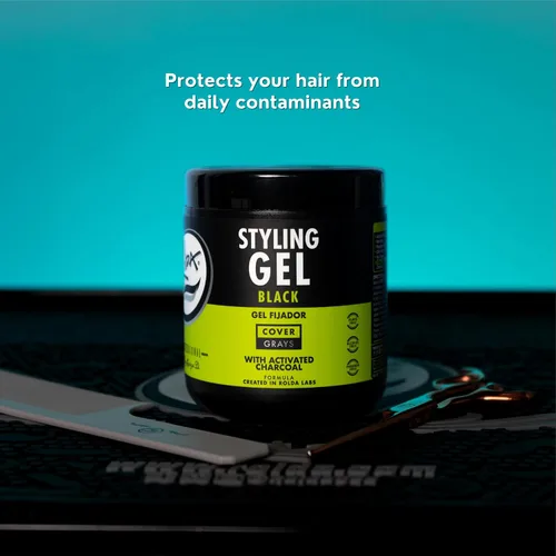 Vista 4 de Gel para el cabello negro Rolda para hombres - Gel de peinado de sujeción media con carbón activado para aspecto húmedo - Cubre las canas y realza