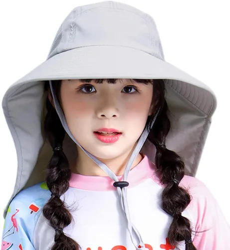 Vista 6 de Muryobao Kids Girls Boys Summer Sun Hat UV Protection UPF50+ Hats Mesh Bucket Cap for Beach Fishing with Neck Flap