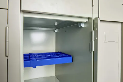Vista 4 de LockerMate - Estante ajustable de casilleros, fácil de usar, se extiende al ancho de tu casillero, azul