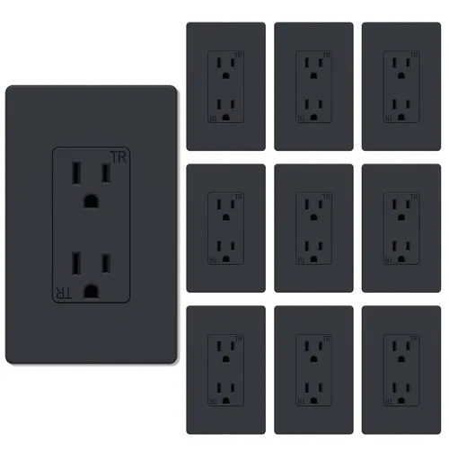 Vista 10 de Salida de receptáculo decorador, placa de pared sin tornillos incluida, salida de pared resistente a manipulaciones de 15 amperios y 125 V, 2 polos