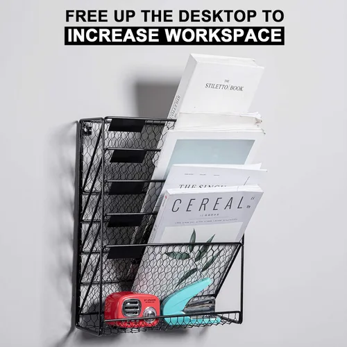 Vista 2 de Soporte para archivos de pared, organizador de correo colgante, alambre de pollo de metal, soporte de pared, revistero para el hogar y la oficina
