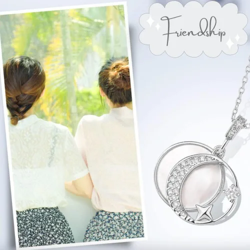 Vista 8 de Luna+ Collar con colgante de plata de ley 925 con media luna y media luna, circonita cúbica para mujeres y niñas, Plata esterlina, Circonia cúbica