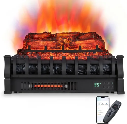 Vista 13 de COSTWAY Juego de troncos para chimenea eléctrica de 26 pulgadas con llama