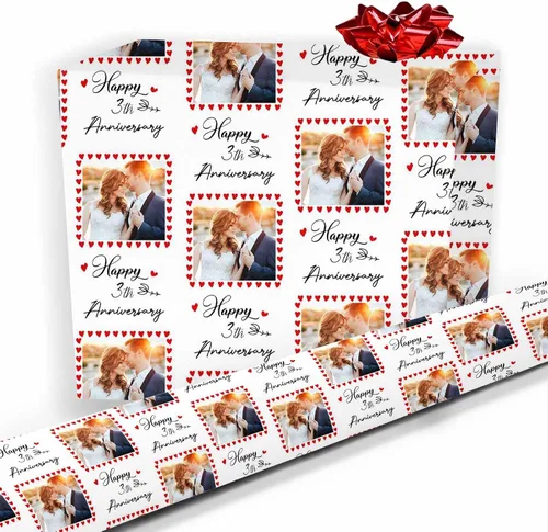Vista 10 de Artsadd Papel de regalo personalizado con texto con imagen para aniversario, día de San Valentín, papel de regalo con foto personalizada con corazón