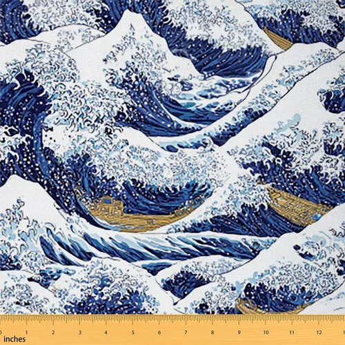 Vista 10 de Erosebridal Tela de tapicería de rayas azules y blancas para sillas, sofá, suministros de costura de tela de franela a rayas geométricas, líneas