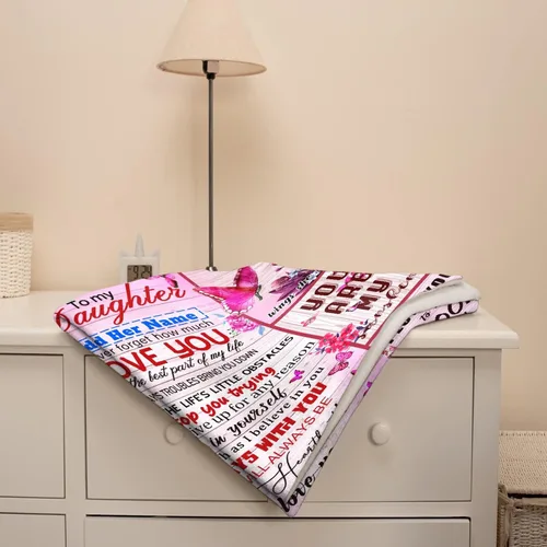 Vista 4 de Manta personalizada para mi hija de mamá y papá 40x50 pulgadas, manta ligera de franela, regalo con nombre personalizado, manta súper suave y cómoda
