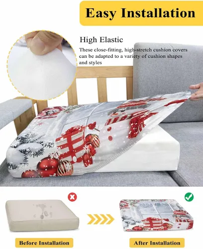 Vista 5 de Fundas elásticas de cojín para sofá de Navidad, diseño de muñeco de nieve, seccional/individual/en forma de L, funda protectora para muebles