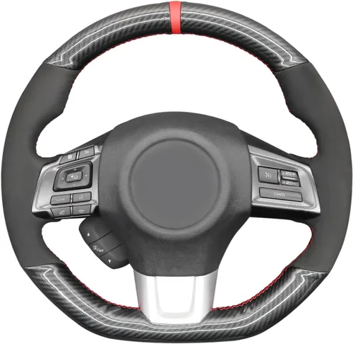 Vista 7 de MEWANT Funda de volante de automóvil transpirable cosida a mano para Subaru WRX 2015-2021 / WRX STI 2015-2021, accesorios para volante Subaru WRX