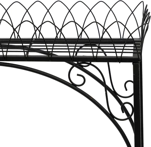 Vista 7 de Estante largo negro de doble capa, soporte de metal estilo patio francés para plantas altas en maceta, soporte resistente para macetas interiores
