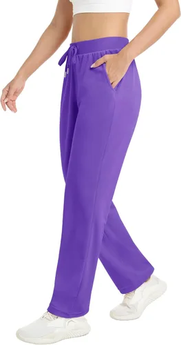 Vista 2 de MAGCOMSEN Pantalones de forro polar para mujer, pantalones deportivos para correr, yoga, pantalones de terciopelo para correr, pantalones de pijama