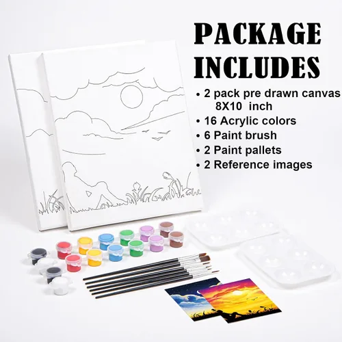 Vista 4 de Nuberlic Paquete de 2 Lienzos Predibujados de 8x10 pulgadas para Pintar para Adultos Kit de Pintar y Beber para Noche de Cita de Parejas Adultas