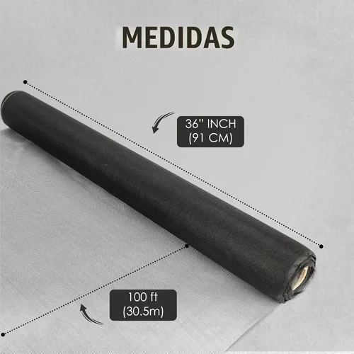 Vista 2 de Malla de malla para ventana, reparación de pantallas para puerta, mascota, negro, 36 pulgadas x 100 pies