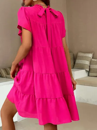 Vista 2 de Verdusa Vestido de manga de pétalo con lazo en la espalda, cuello alto falso, dobladillo con volantes, acampanado, acampanado, para mujer