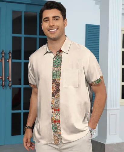 Vista 2 de KYKU Hawaiian Shirt for Men: Tropical Summer Beach Short Sleeve Button Down Shirt with Pocket