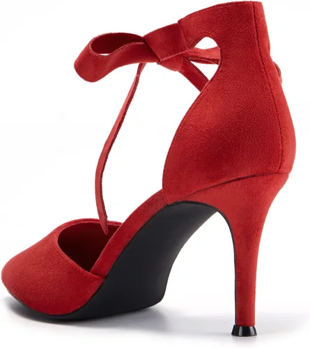 Vista 5 de Zapatos de tacón alto para mujer, con puntera puntiaguda, lazo al tobillo, clásico, para oficina, vestido especial, zapatos de fiesta