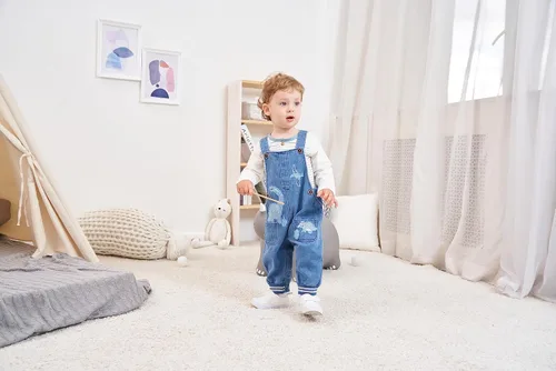Vista 2 de Conjunto de ropa de bebé para niños pequeños, mameluco de manga larga + overol de mezclilla, conjuntos de ropa para bebés