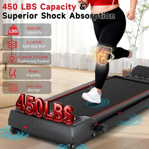 Vista 3 de Walking Pad Treadmill with Incline and Handle Bar, 7.5MPH Under Desk Foldable Treadmill for Home Office with Remote Control Negro azabache