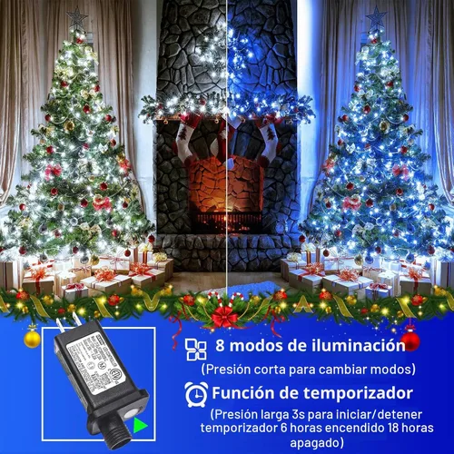 Vista 2 de Juego de 2, luces de Navidad, 200 pies, 600 LED, exterior/interior, guirnalda luces, 8 modos, impermeables, cable verde, parpadeantes, árbol, patio