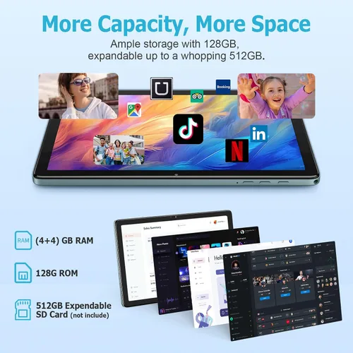 Vista 3 de Tablet Android de 10.1 pulgadas, tabletas Android 14 con 128GB+8 (4+4 expandir) GB, 2.4+5G WiFi Tablet PC con pantalla táctil FHD IPS, cámara dual