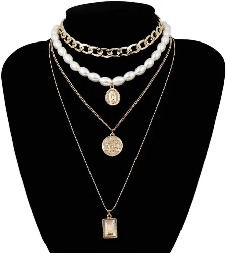 Vista 6 de Colgante de moneda de 2022 para mujer, collar de perlas y colgantes