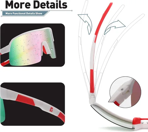Vista 4 de Bevi Lentes de sol deportivos polarizados con marco TR90 duradero y flexible para hombres y mujeres, correr, conducir, ciclismo, etc