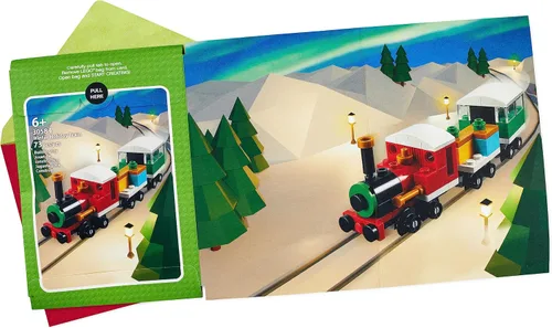 Vista 4 de Hallmark Tarjeta de Navidad Lego para niños (kit de construcción de tren de juguete)