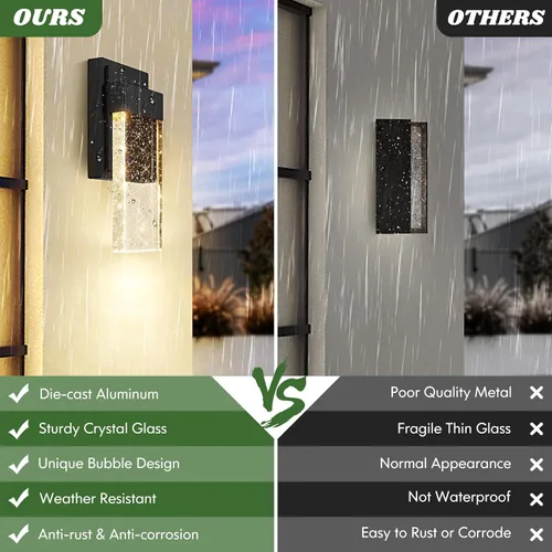 Vista 3 de BesLowe Lámparas de pared para exteriores con cristal de burbujas de cristal, apliques exteriores impermeables, faroles de pared LED, luces