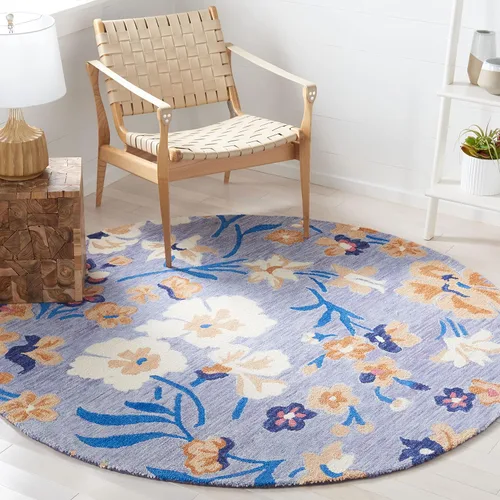 Vista 5 de SAFAVIEH Jardin Collection - Alfombra de pasillo, 2 pies 3 pulgadas x 8 pies, azul y marfil, lana floral hecha a mano, ideal para zonas de alto