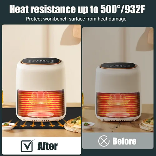Vista 5 de Tapete resistente al calor para sitio de freidora de aire, tapete de silicona ignífugo para encimera de cocina, antideslizante e impermeable