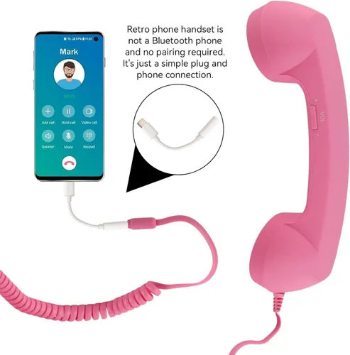 Vista 7 de Auricular de teléfono para teléfono celular, teléfono retro rosa con conector de 0.138 in, receptor de teléfono móvil, auriculares antiguos