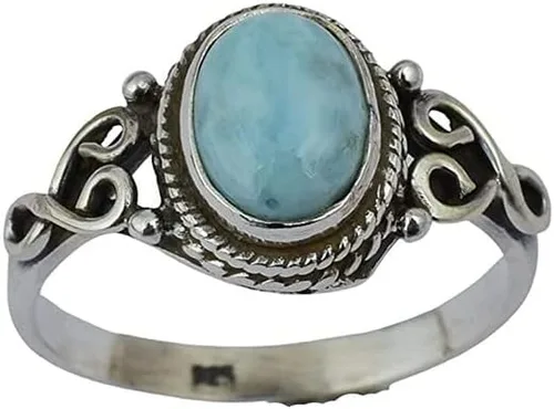 Vista 3 de Avicrafts Larimar - Anillo de plata de ley 925 para mujer, hecho a mano, joyería de Navidad, regalo para ella
