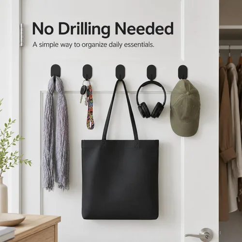 Vista 2 de Ganchos adhesivos de pared para colgar, paquete de 12 unidades, instalación sin taladro, ganchos extraíbles de acero inoxidable para baño, cocina